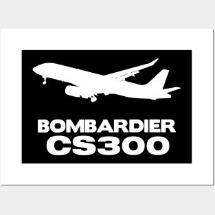 Bombardier CS300 Silhouette Print (White) Posters and Art